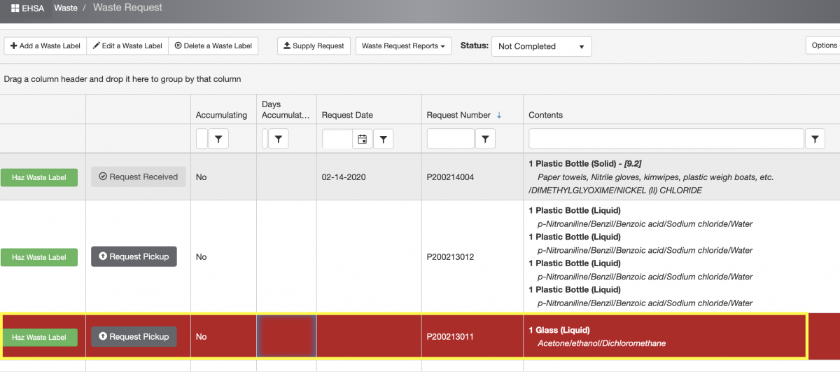 Highlight a Waste Container you are interested in by a single mouse click