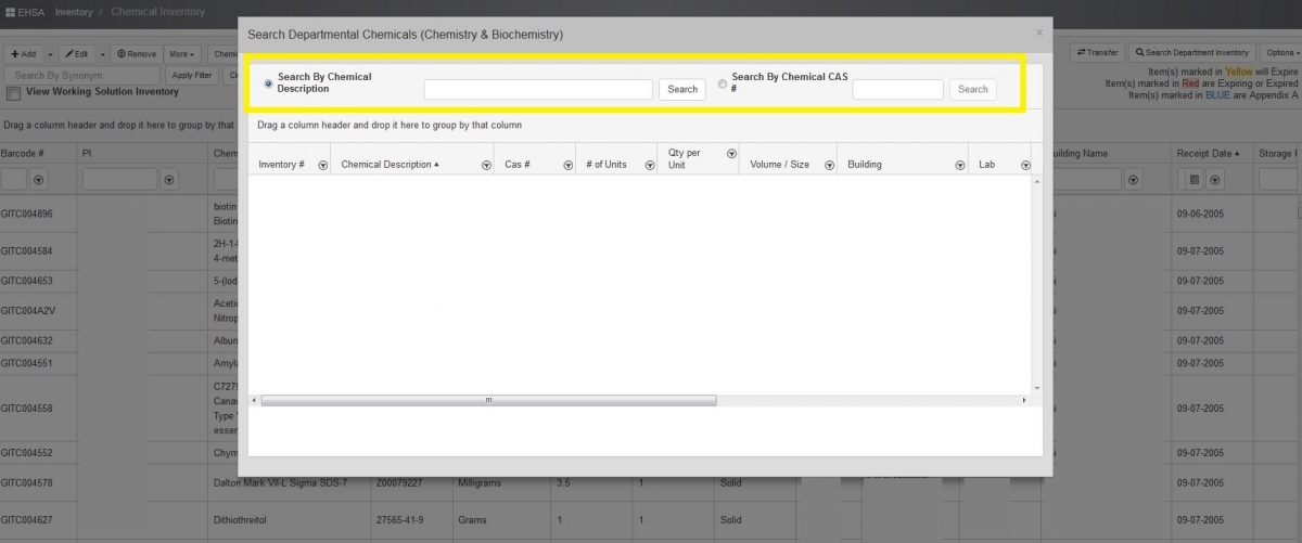 Enter your chemical of interest in "Search by Chemical Description" field and click on "Search"